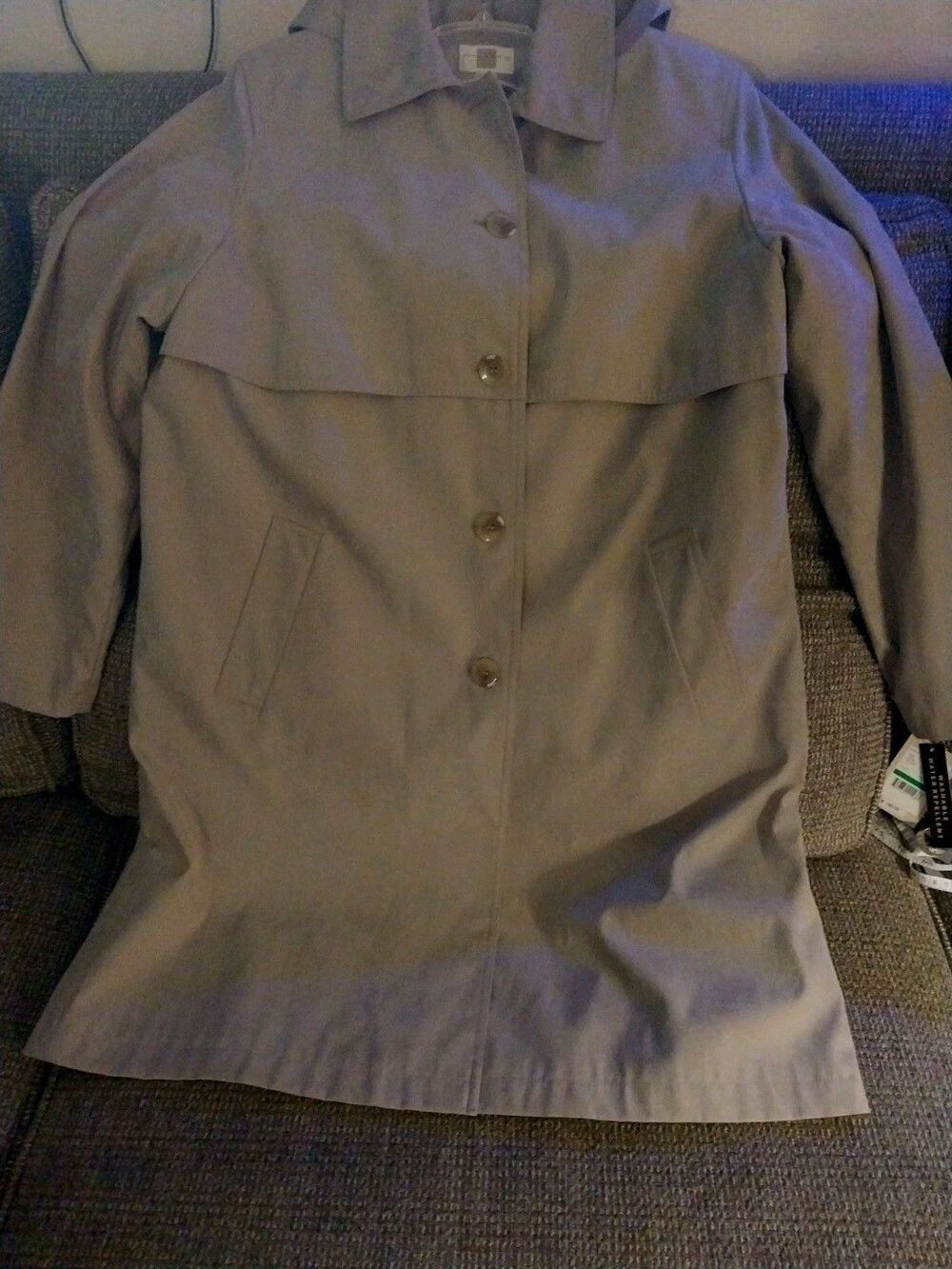 Gallery Womens Size 2X Beige Belted Trench Coat Rain Jacket Hooded Plus